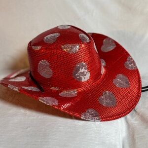 NEW Sequin Hearts Cowboy Hat, Red and Silver Sparkle & Shiny-  Way To Celebrate
